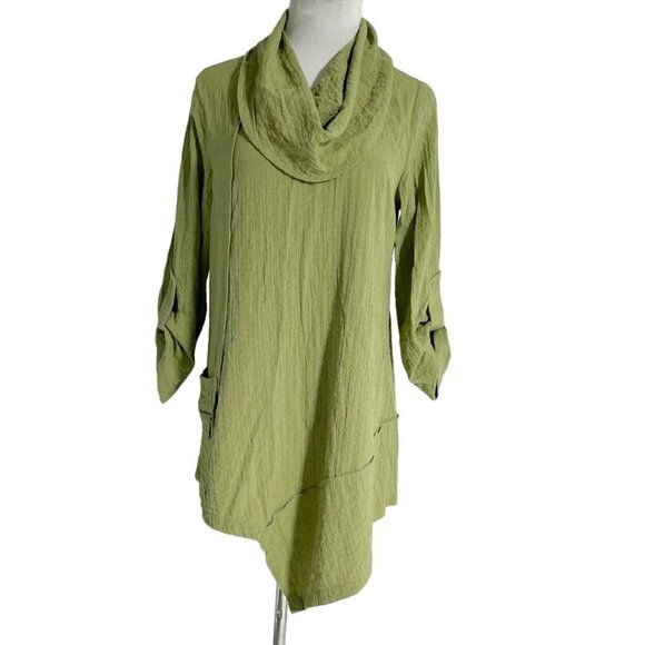 Ali Miles Size Small  Top Blouse LAgenlook Abstract Boho Art to Wear Cowl Neck - Picture 1 of 7